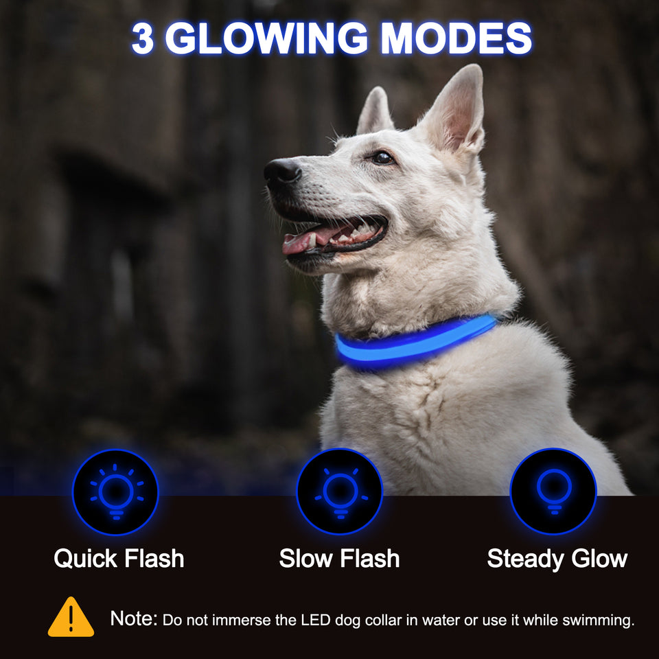 Light Up Dog Collar - Dog Collar Lights For The Dark Night, Adjustable Flashing Dog Collar Rechargeable, LED Dog Collar With 3 Flash Modes For Large, Medium And Small Dogs--Size M