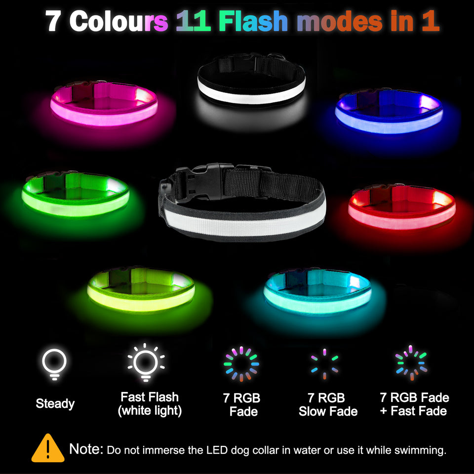 Light Up Dog Collar - Dog Collar Lights For The Dark Night, Adjustable Flashing Dog Collar Rechargeable, LED Dog Collar With 3 Flash Modes For Large, Medium And Small Dogs--Size M