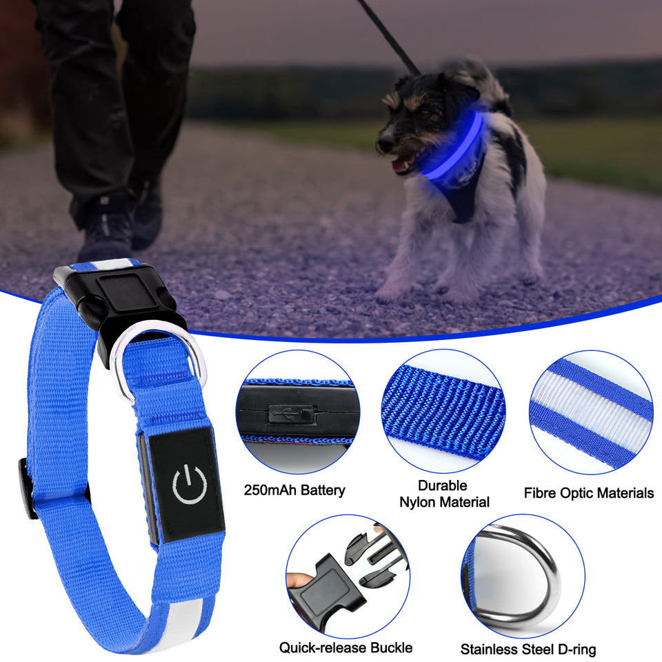 Light Up Dog Collar - Dog Collar Lights For The Dark Night, Adjustable Flashing Dog Collar Rechargeable, LED Dog Collar With 3 Flash Modes For Large, Medium And Small Dogs--Size M