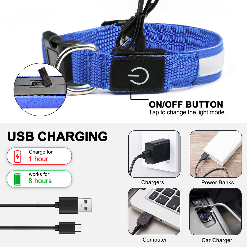 Light Up Dog Collar - Dog Collar Lights For The Dark Night, Adjustable Flashing Dog Collar Rechargeable, LED Dog Collar With 3 Flash Modes For Large, Medium And Small Dogs--Size M